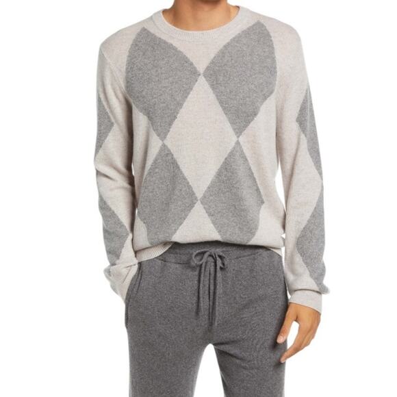 Anthony Thomas Melillo ATM XL NWT Mens Argyle Cashmere Crewneck Sweater Grey - Picture 6 of 6